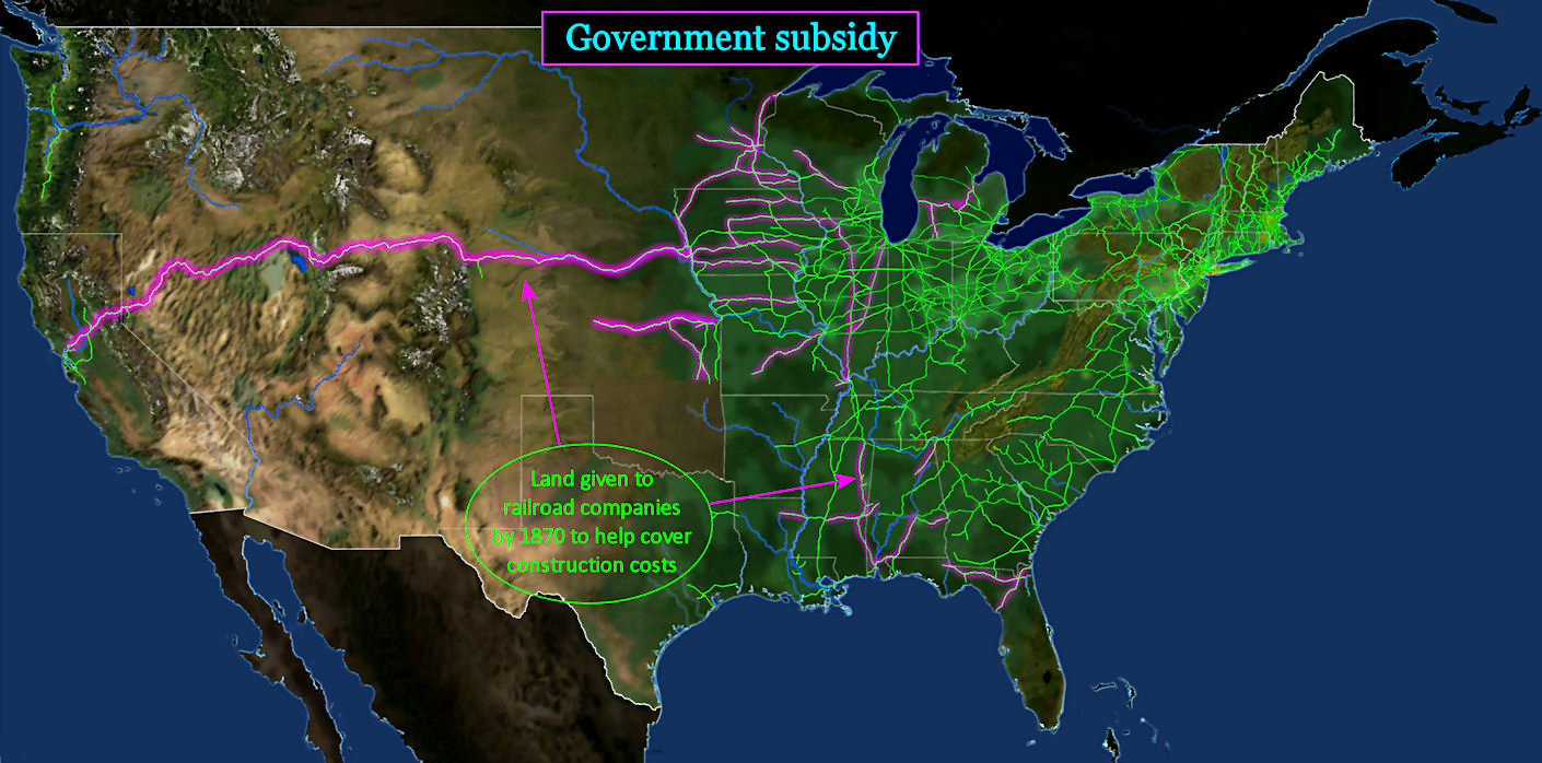 Government railroad land grants, 1870s map
